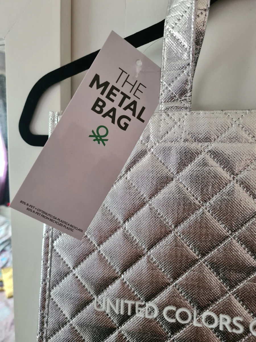 United colors of Benetton small shopping bag silver metallic BNWT