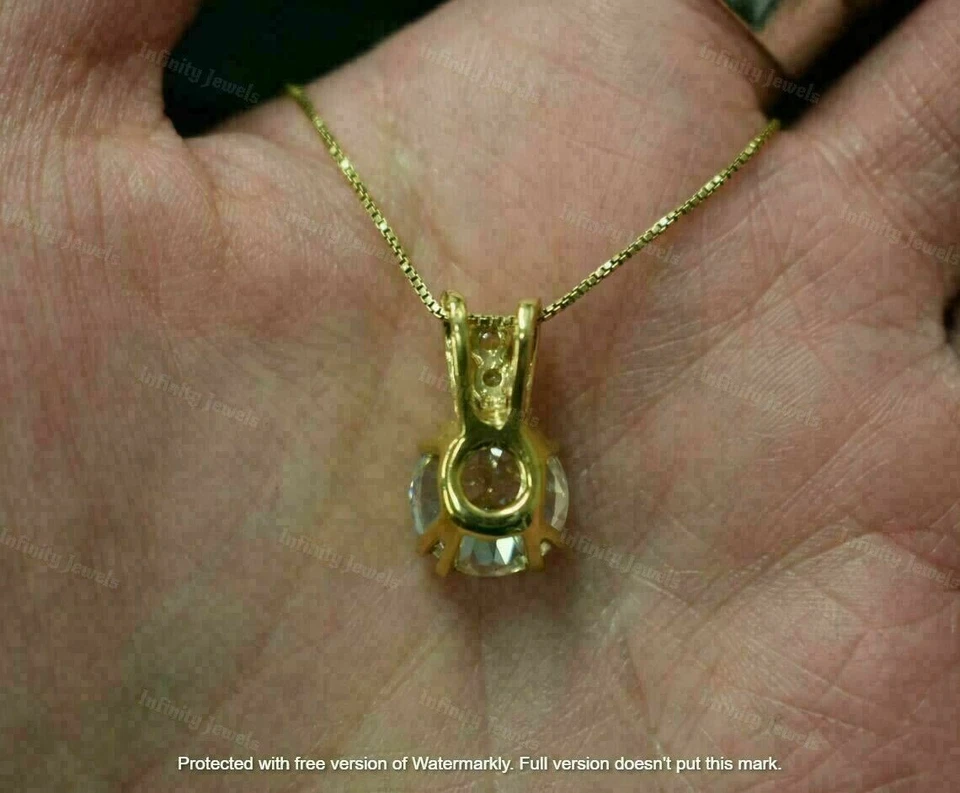 2Ct Round Cut VVS1/D Diamond Solitaire Pendant 14K Yellow Gold Finish Free Chain - Image 2 of 4