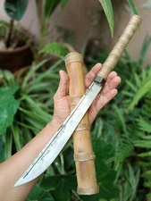 Handmade Thai Machete Hunting Garden knife 9.4” Plow disc steel forged, Bamboo