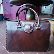 Vintage 70s GIUDI Brand Brown Leather Hard Tote Bag Hard Purse