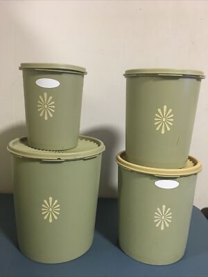 Vintage Tupperware Nesting Canisters Avocado Green Atomic