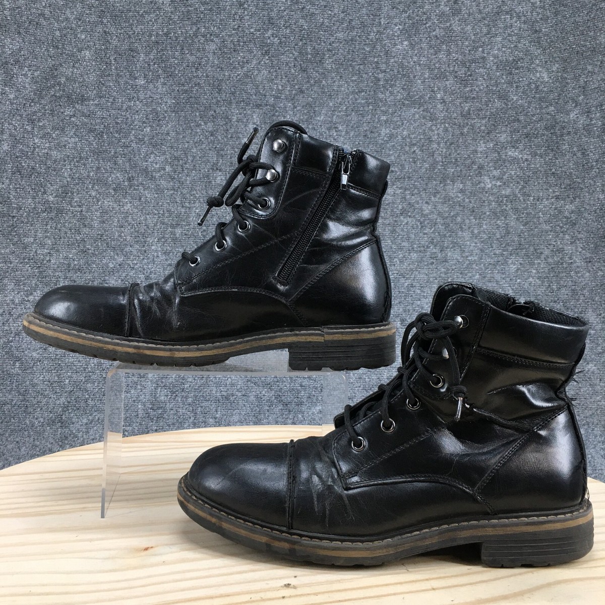 Public Opinion Boots Mens 8 M Cap Toe Lace Up Ankle Bootie Black