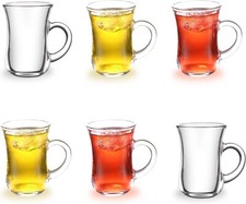 Turkish Tea Glasses Cups Set of 6 with Handle, Tea/Coffee Cup Green Tea 145 ML