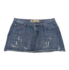 Vintage 90s Y2K Low Rise Denim Micro Mini Skirt M 28x10 A-Line Distressed Grunge