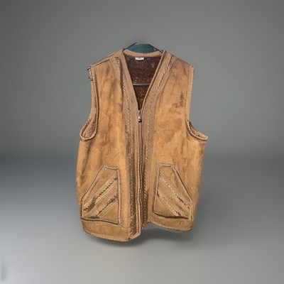 Vintage Brown Suede Jordanian Farwa Vest Size Small Faux Fur Lining Rare