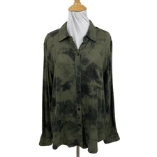 Rails Shirt Womens M Medium Hunter Olive Tie Dye Button Up Long Sleeve Pocket