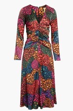 NWT FARM Rio Rainbow Hearts Ruched Long Sleeve Midi Dress Small