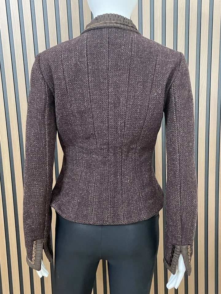 Elie Tahari Sweater Women's Brown Cashmere Wool Blend XS Tweed Jacket Ribbon - Image 2 of 4