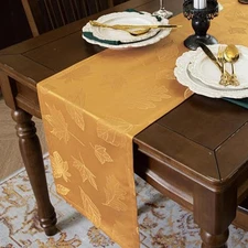  Jacquard Autumns Maple Leaf Table Runner, Fall Countryside Amber Thanksgiving 