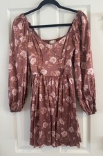 Altar'd State Mauve Floral Long Sleeve Mini Dress Coquette Floral Party
