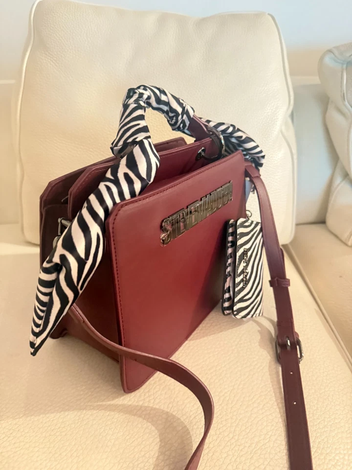 NWT STEVE MADDEN BEVELYN SCARF SATCHEL CROSSBODY BAG CREDIT CARD CASE BLODSTONE - Image 2 of 4