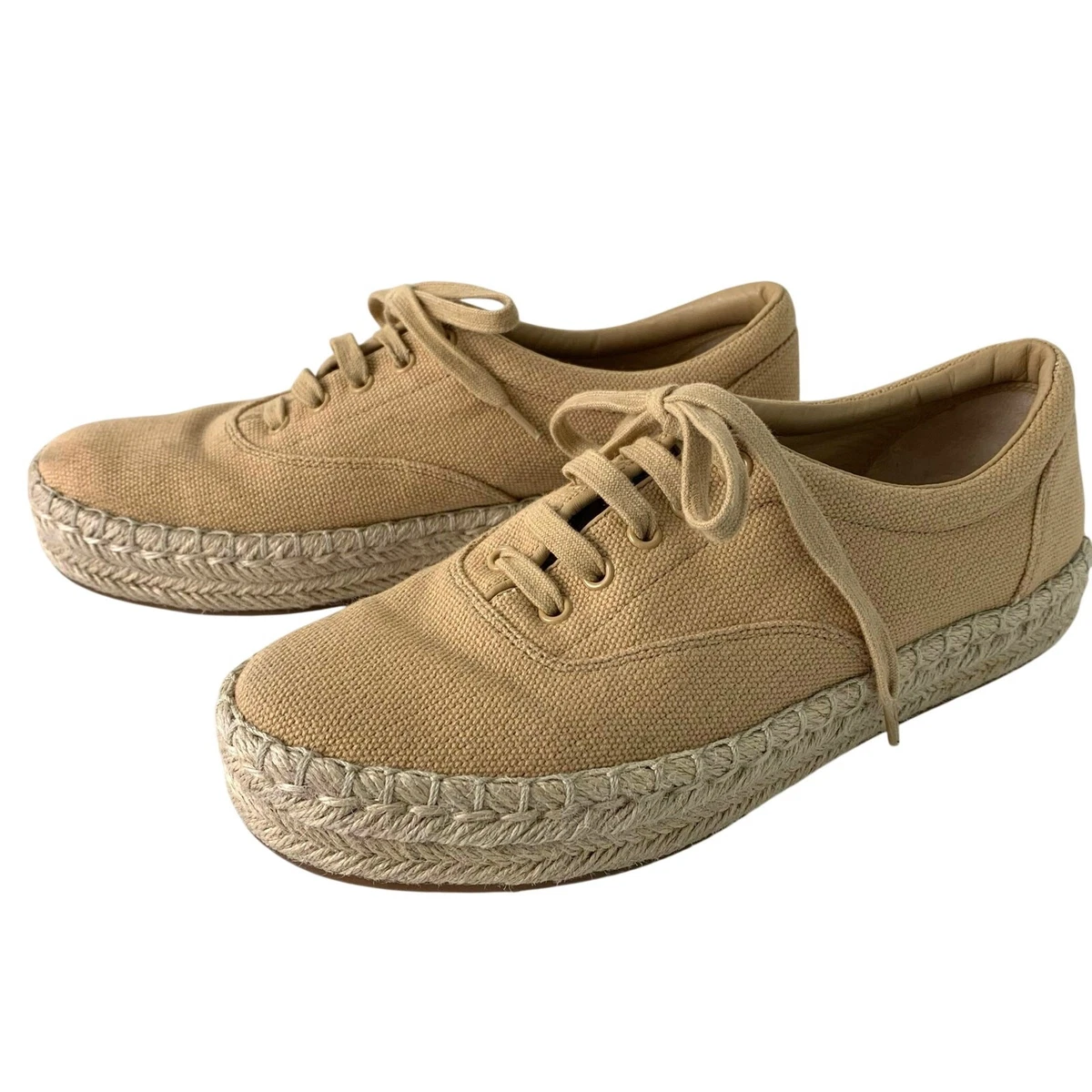 Manebi EU 39 Hampton Neutral Beige Canvas Lace Up Platform  display picture 1