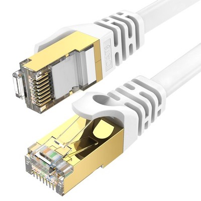 50 ft White CAT8 High Speed Shielded Flat Internet Cable with Clips 15 M LAN