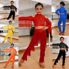 Girls Outfit Elastic Waistband Set Dance Dancewear Long Sleeves Ballroom Salsa