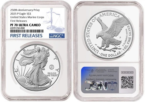 Pre 2025 P Silver Eagle S$1 U.S. Marine Corps NGC PF70 UC First Releases #379