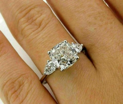 3.00 Ct Cushion Cut Simulated Diamond Engagement Ring 14k White Gold Plated