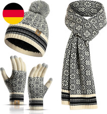 Schal Mütze Handschuhe Set Damen Wintermützen Mit Pompon, 3 Stück