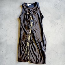 May Pink Womens S Black Bodycon Mini Dress Gold Chain Lace Up Y2K Clubwear