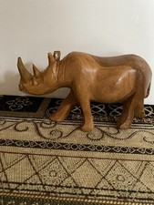 Hand Carved Wooden Rhinoceros Sculpture Statue 7.5”x2”x4”