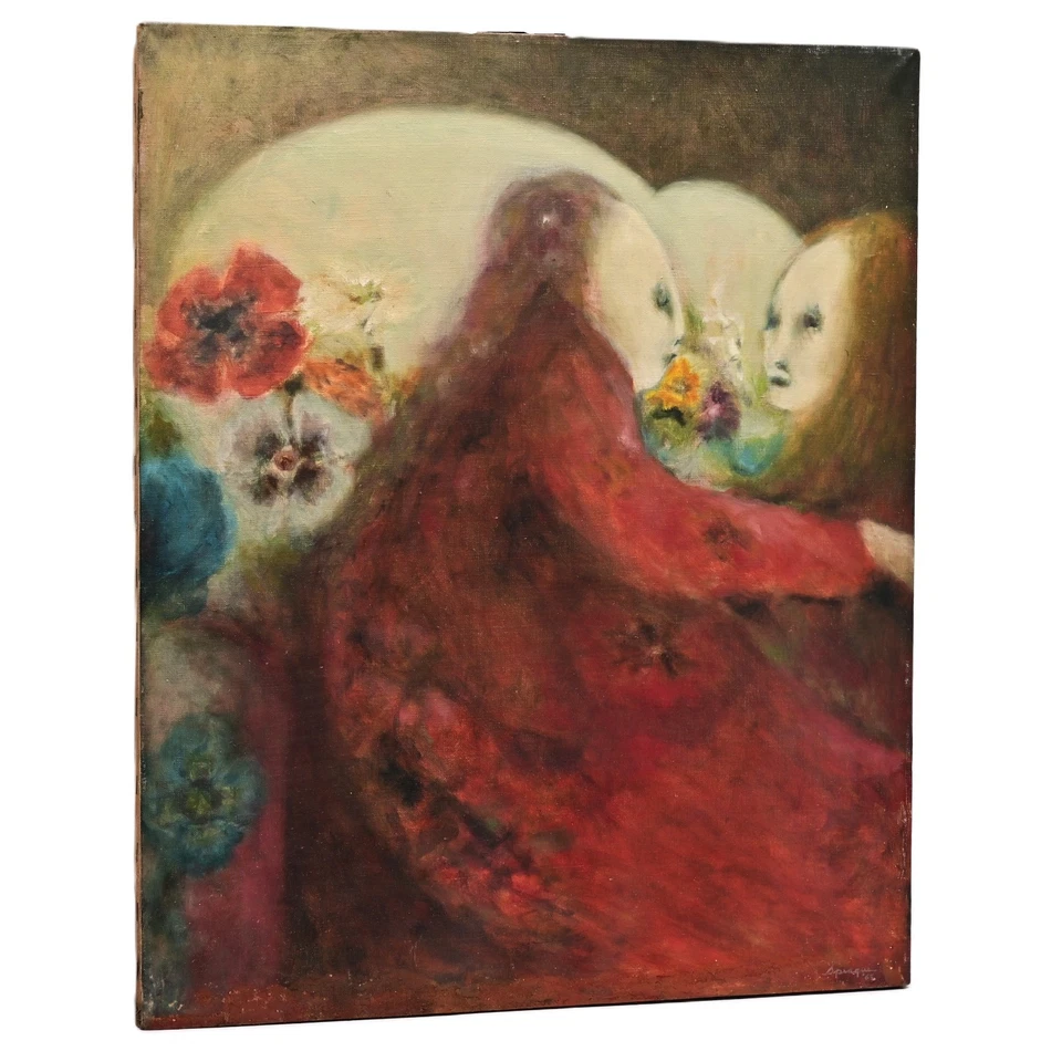 FREDERICK SPRAGUE Original Vintage Firmado Figura Doble Retrato Pintura al Óleo Foto 4 de 4