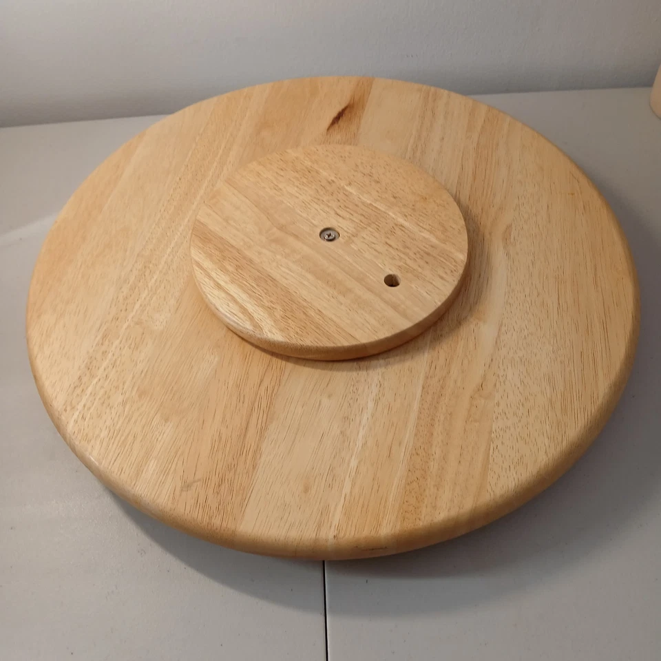 Large Vintage Hardwood Oak LAZY SUSAN Divided Platter Kitchen Organizer 18” - Image 4 of 4