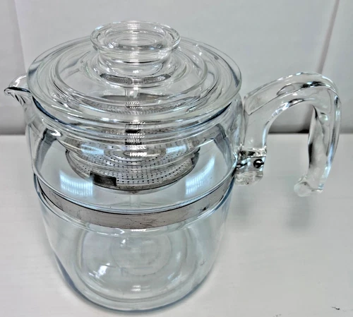 Vtg MCM Pyrex 7759-B Glass Stove Top Percolator 6 Cup Coffee Pot Flameware