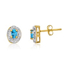 14k Yellow Gold Blue Topaz Earrings with Diamonds