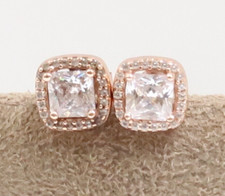 BEAUTIFUL ROSE GOLD TONE STERLING SILVER CZ HALO STUD EARRINGS
