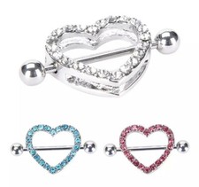 1pc Crystal Heart Nipple Ring Silver Color Steel Anti Allergic Ring Jewelry 16-6