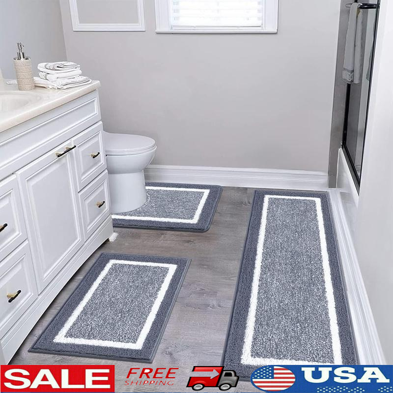 Ultra Soft Non-Slip Microfiber Bathroom Rug Set 3 Piece Absorbent Mats