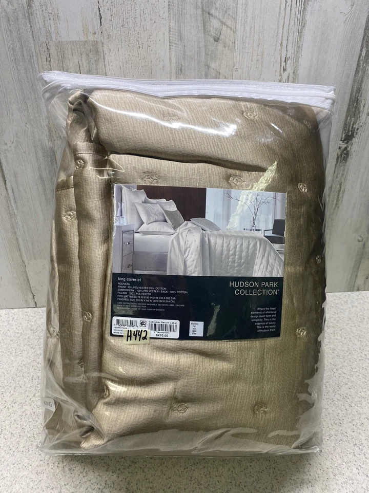 Hudson Park Collection Nuevo KING Acolchado Cobertor Dorado Nuevo Foto 3 de 4