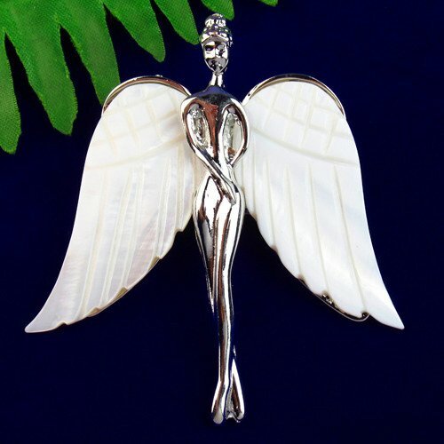 65x60x14mm Natural White Abalone Shell Angel Brooch SH854 - Picture 1 of 2