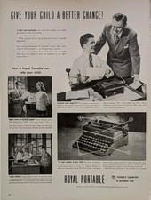 1946 vintage Royal Portable typewriter Print Ad. Black And White Photography  thumbnail