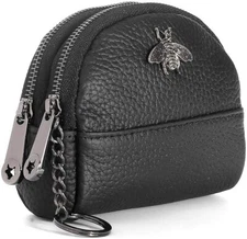 Women Coin Purse Mini Zippered Change Pouch Leather Wallet with Keychain Ring US