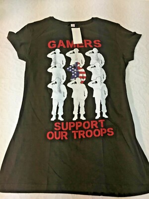 Gamers Support Our Troops Women's XL Brown Cotton Tee - Alstyle