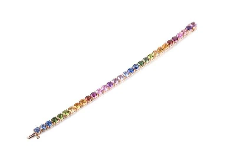 18K Gold Plated Handmade Tennis Bracelet Rainbow Stone Round Jewelry Gift Her - Image 2 of 4