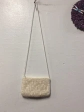 Hastings Smith Glass Beaded Formal Purse Ivory Shoulder Bag Evening  H7