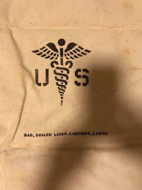 US Military Vintage Canvas Draw String White Laundry Bag sea Bag Dufflebag