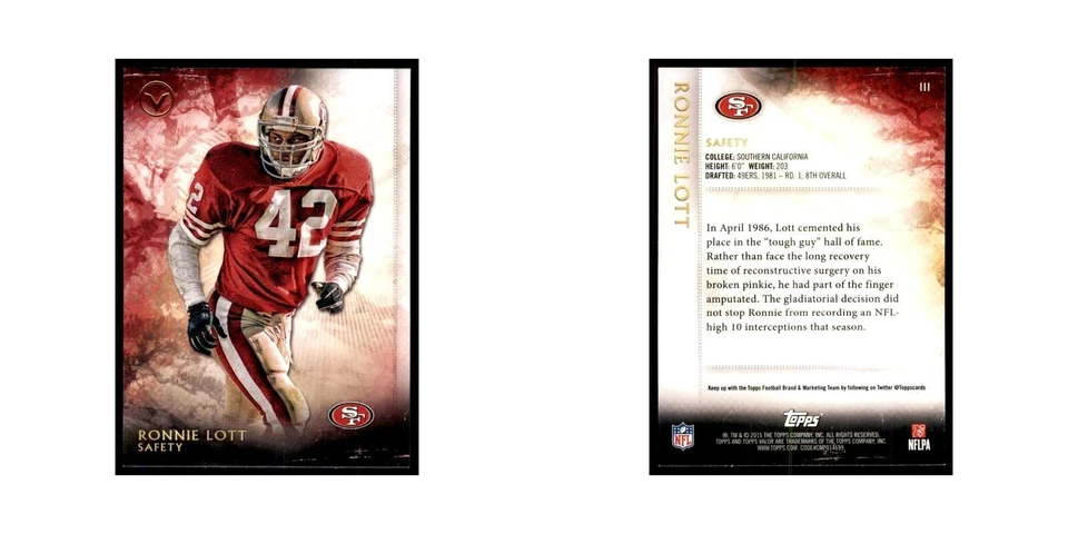 2015 Topps Valor Ronnie Lott Football Cards #111 - Image 3 of 3