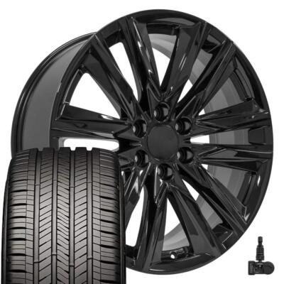 22 in Black 4869 Rims Goodyear Tires TPMS Fit Escalade Sierra Yukon