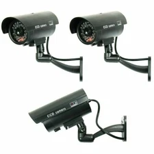 3 Pack IR Bullet Fake Dummy Surveillance Security Camera with Record Light-Black
