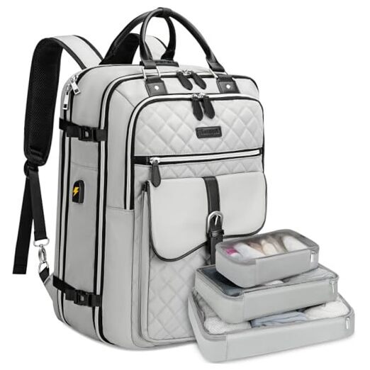 Women's Anti-Theft Grey Travel Backpack Fits 17in Laptop Carry-On-image