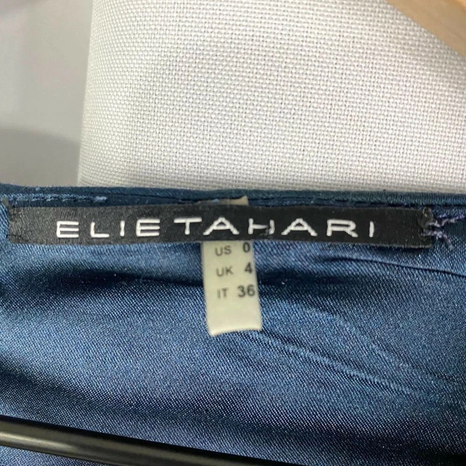 Vestido Vaina Elie Tahari Plisado Estampado Floral Azul Talla 0 Trabajo Clásico Foto 2 de 4