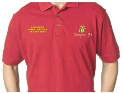 CAMP FOSTER MARINE CORPS BASE-OKINAWA JAPAN*MARINE POLO SHIRT EMBROIDERED.