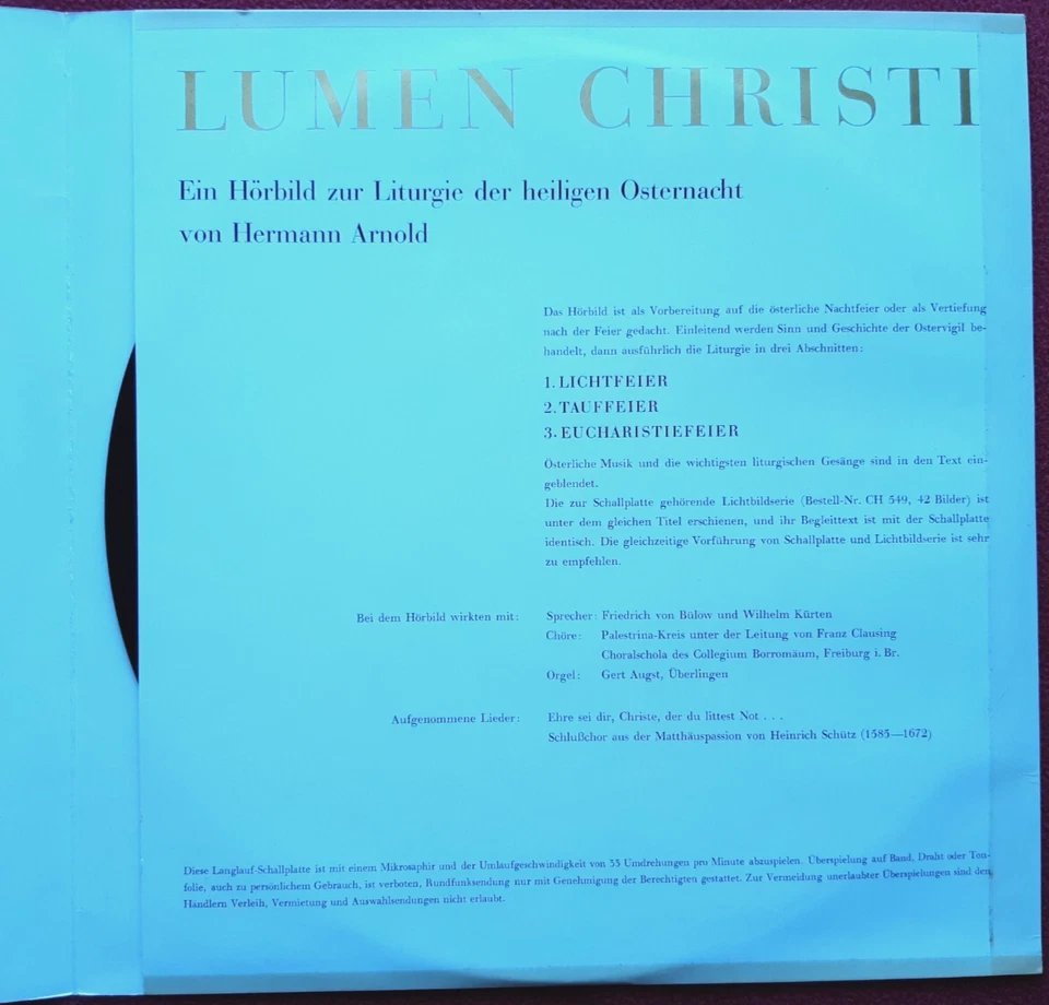 Lumen Christi / Eine Vorbereitung auf die Liturgie der heiligen Oster.. LP Vinyl - Bild 2 von 3