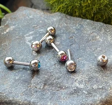 4pc Value Pack Gem Tragus Barbells Studs Cartilage Helix Piercing 16g 1/4" 6mm