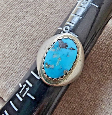 Signed Juan Pedro Garcia Morenci Turquoise Sterling Mens Ring sz 10
