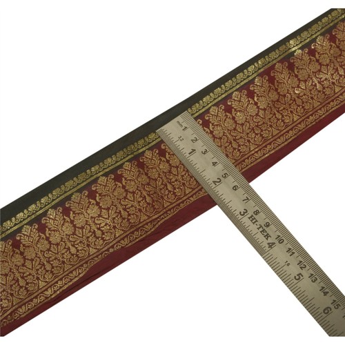 Sanskriti Vintage Dark Red Sari Border Woven Brocade 1Yd Craft Trim Sewing Lace - Picture 3 of 6