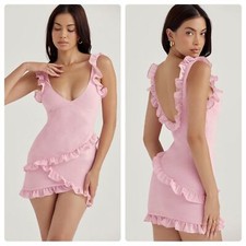 House of CB Tania Mini Dress Ruffle Rose Quartz Pink Size XS