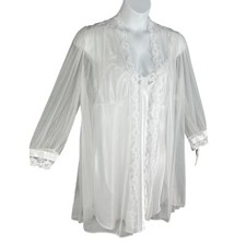 NWT Cinema Etoile Womens L White Chiffon Robe Satin Babydoll Chemise Wedding USA